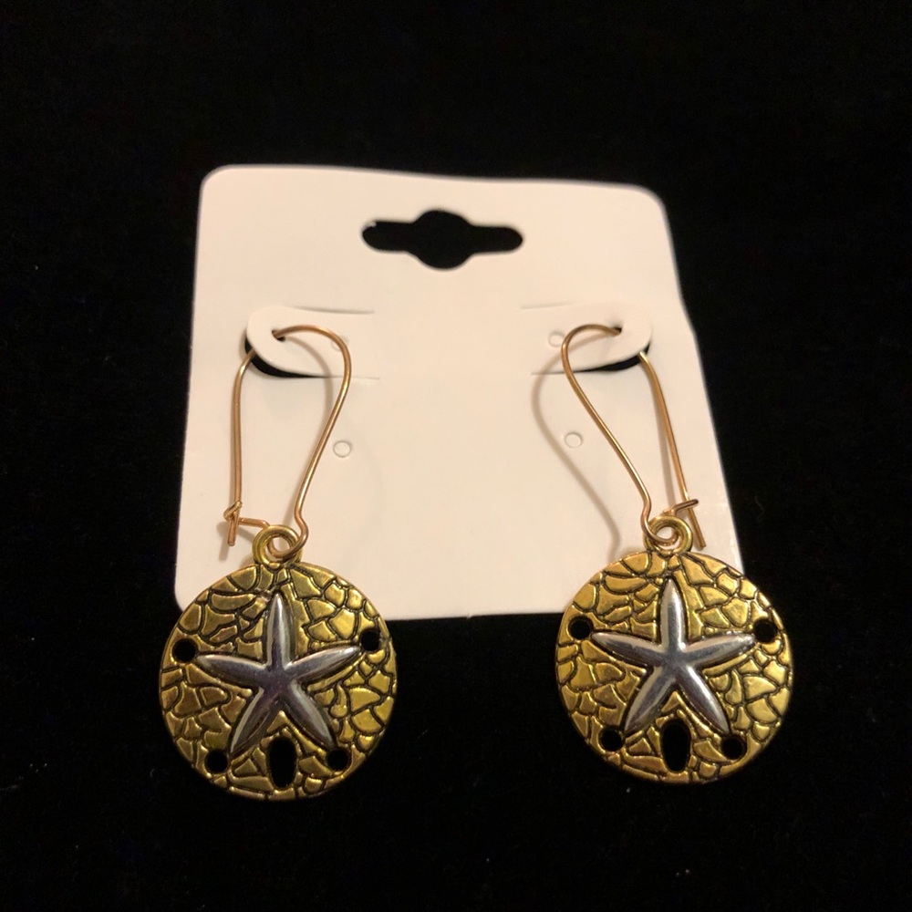 Gold and Silver Toned Sand Dollar Dangle Beach Earrings